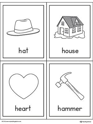 Letter h words and pictures printable cards hat house heart hammer h words printable cards vocabulary flash cards