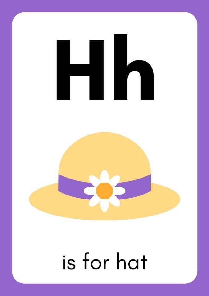 Letter h printable alphabet with image kids learning alphabet alphabet flash cards printable abc flashcards
