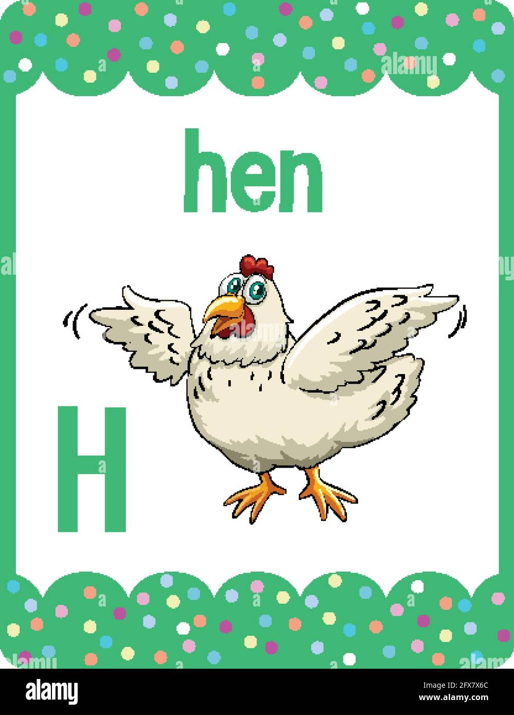 Alphabet flashcard with letter h for hen illustration stock vector image art