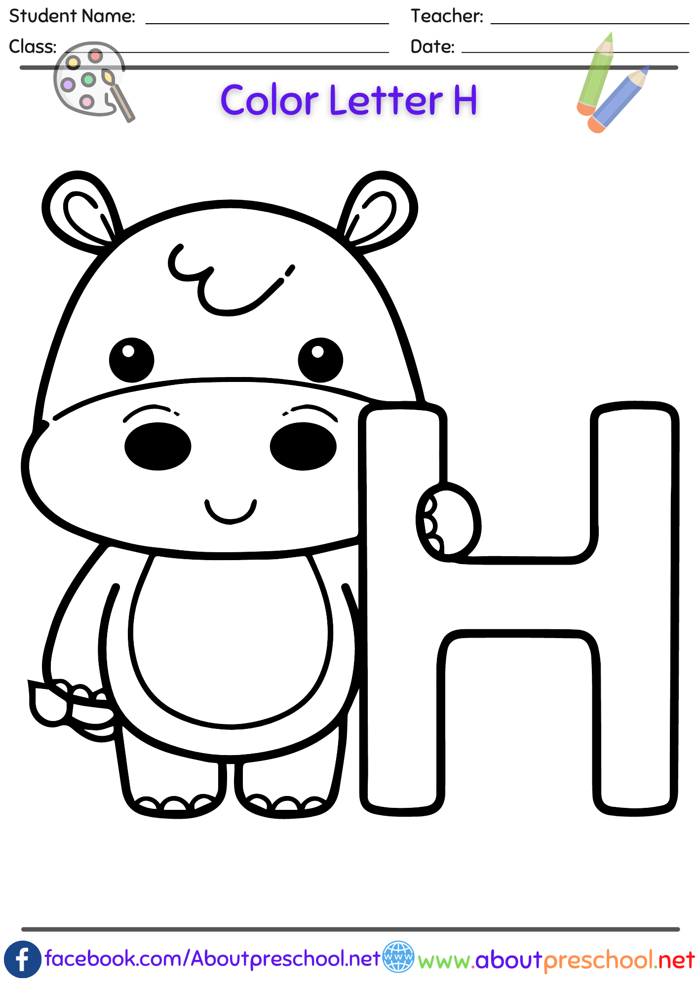 Letter h coloring page