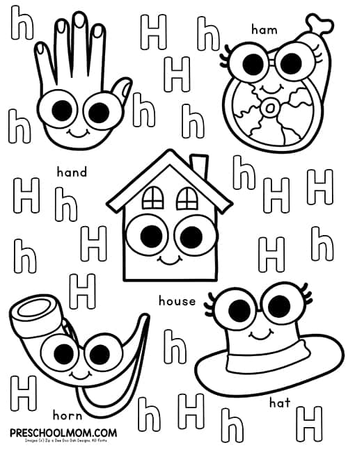 Letter h preschool printables