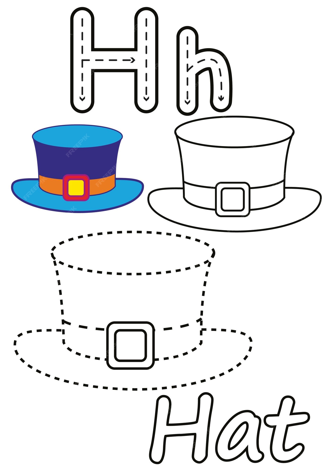 Premium vector coloring pages of hat and the letter h suitable for use in childrens coloring books