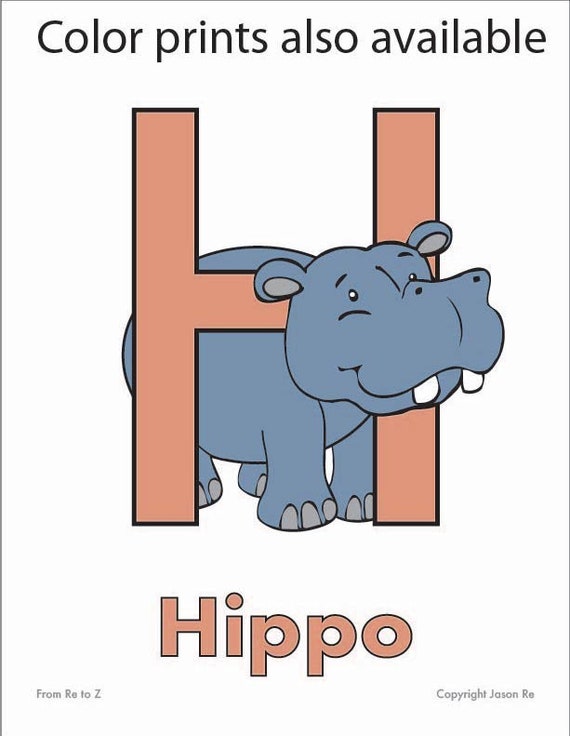 H is for hippo abcs coloring page alphabet printable digital download letter h classrooms and children of all ages instant download