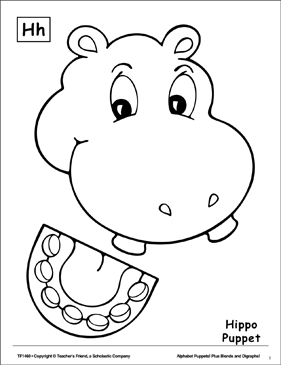 The letter h hippo puppet printable cut and pastes arts and crafts