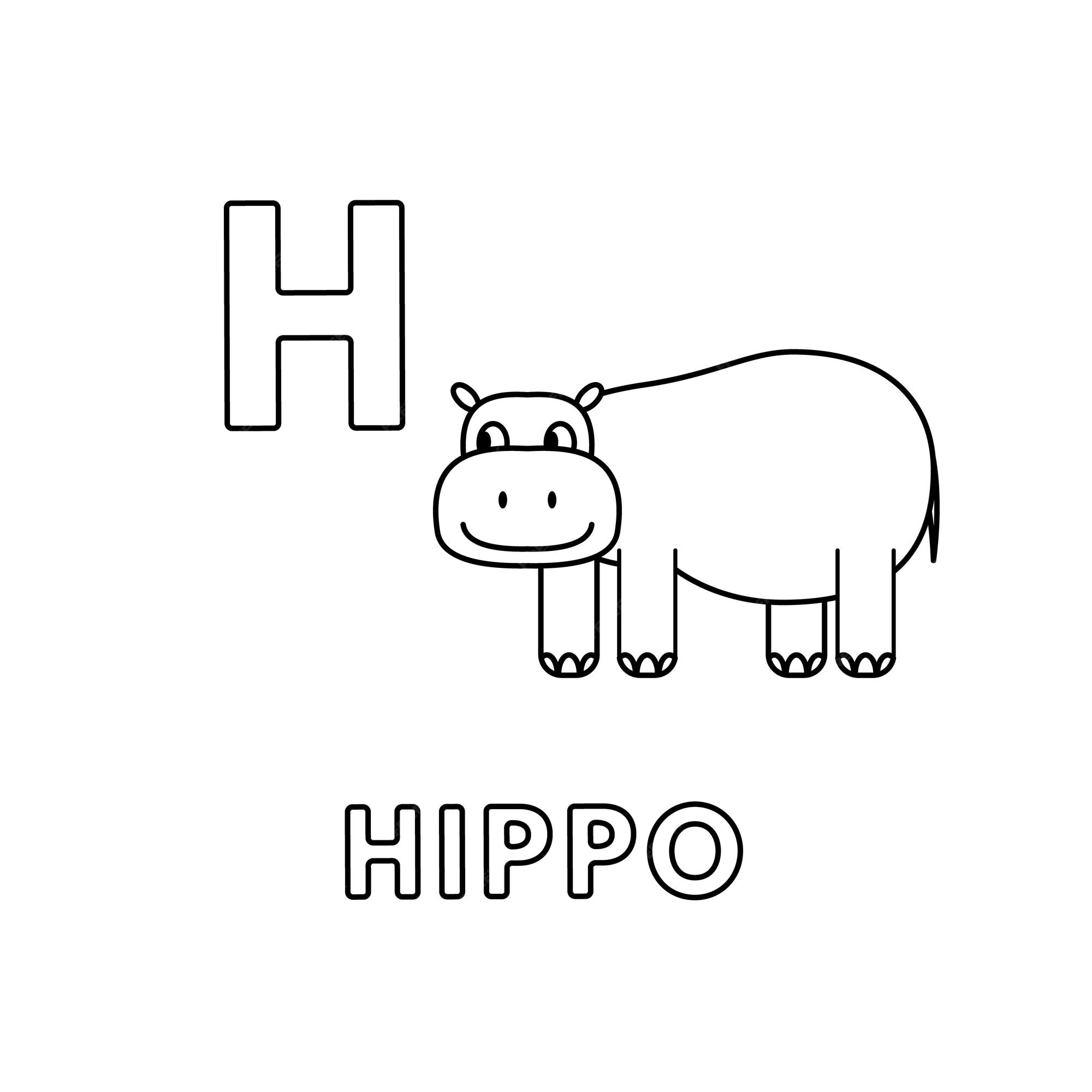 Premium vector vector cute cartoon animals alphabet hippo coloring pages