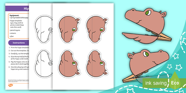 Hippo puppet craft peg craft instructions teacher made