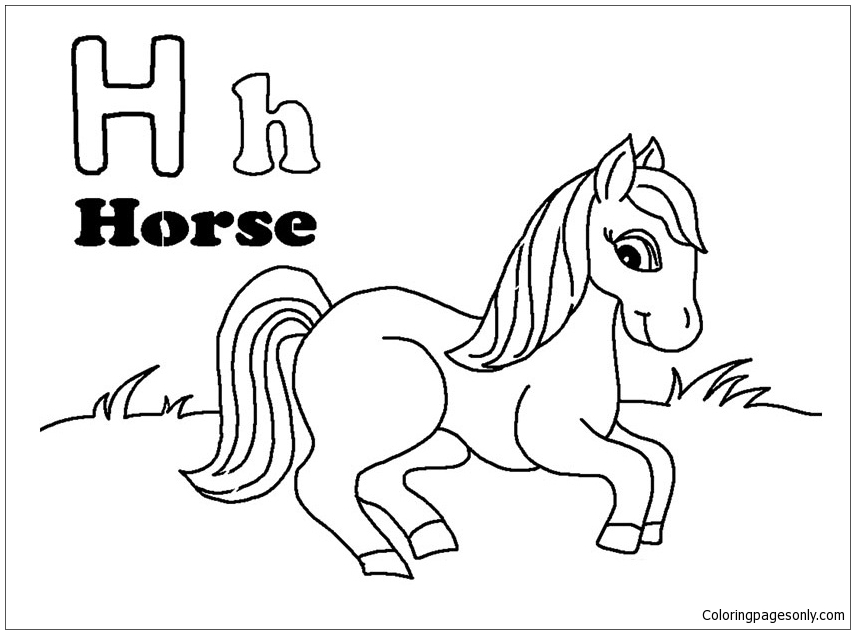 Letter h is for horse coloring page