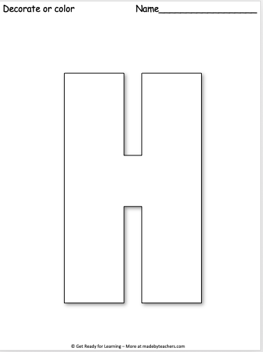 Free giant letter h worksheet