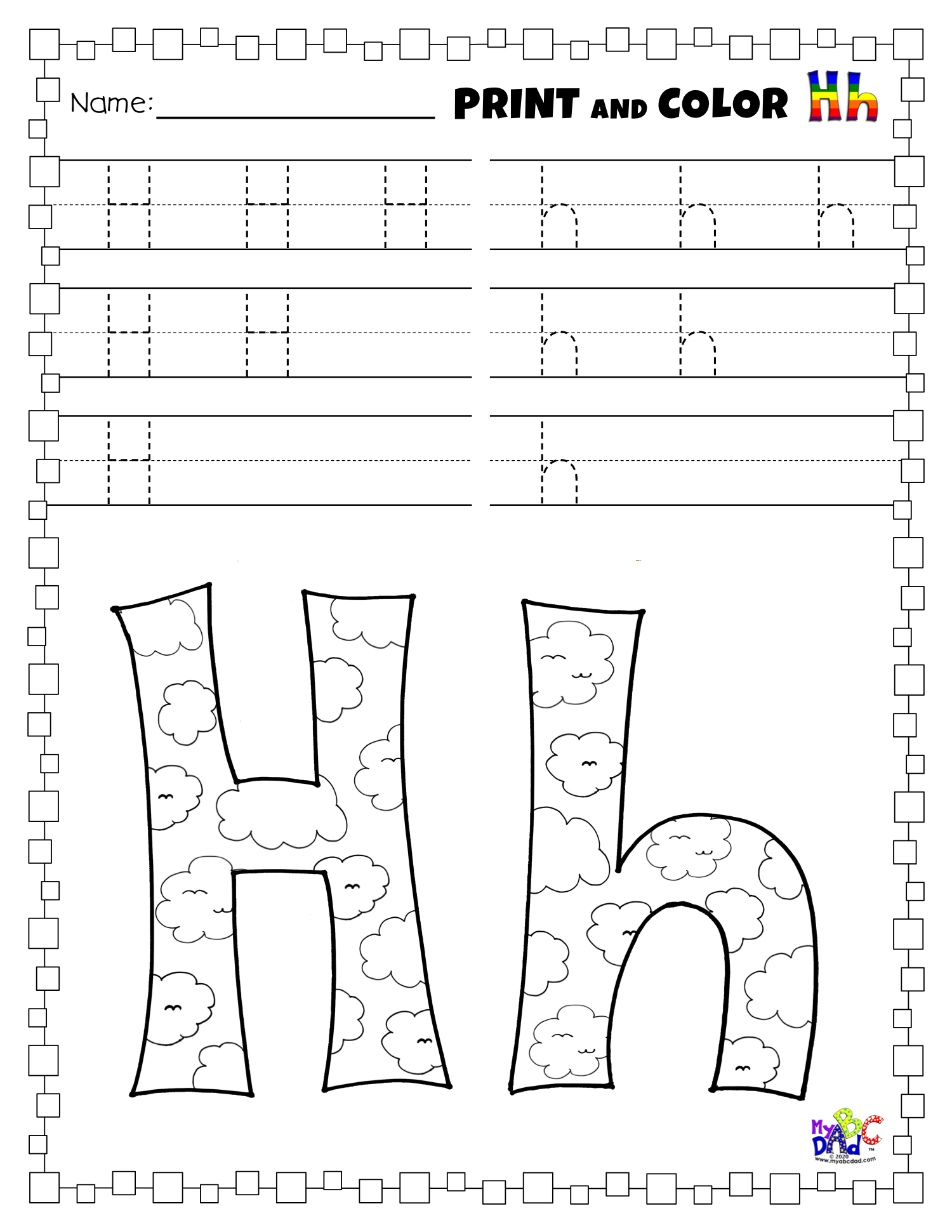 Letter tracing and coloring h worksheets lettering preschool learning activities preschool writing