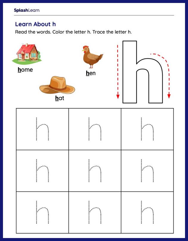 Letter h tracing worksheets for kids online