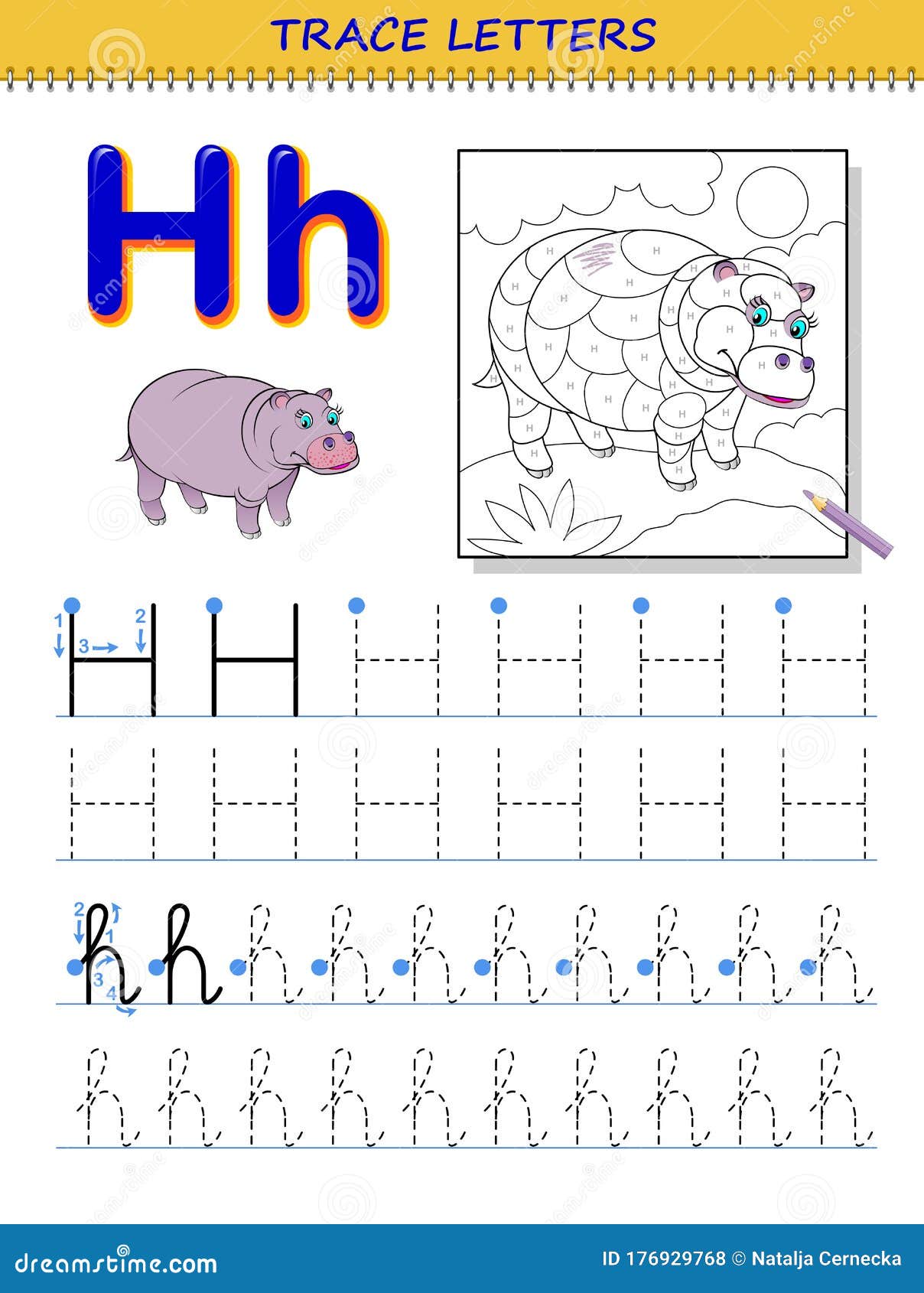 Tracing letter h for study alphabet printable worksheet for kids education page for coloring book stock vector