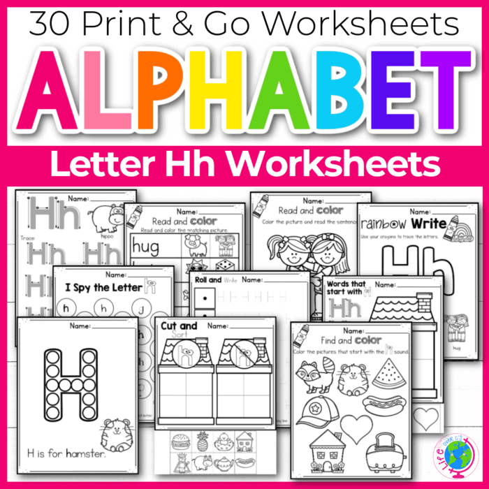 Free printable letter h worksheets tracing letter recognition alphabet sounds