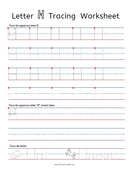 Letter h tracing worksheets â free printable