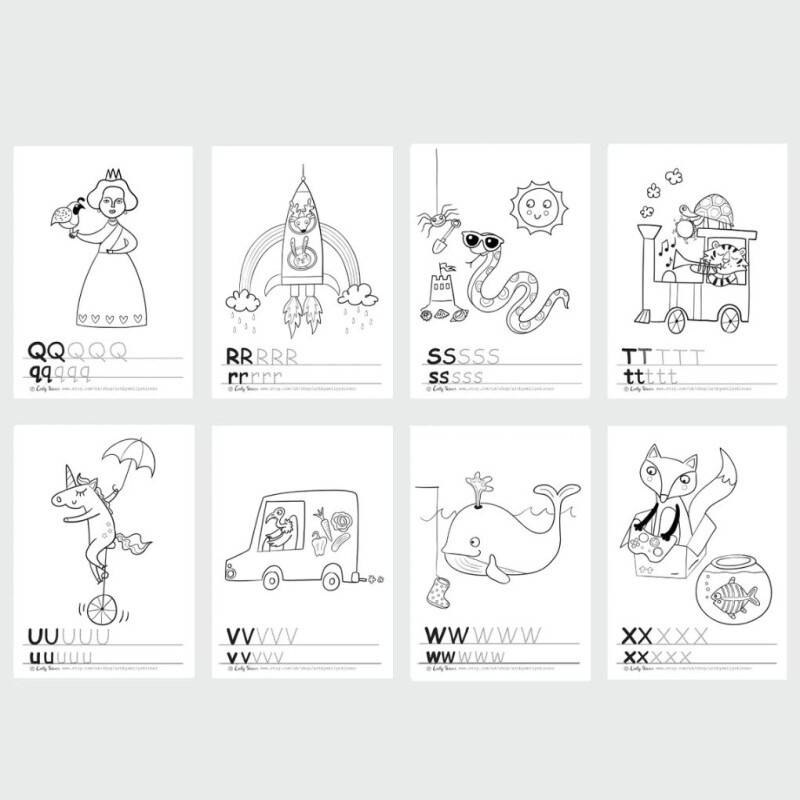 Alphabet colouring pages digital download tracing letter worksheets phonics educational printables teaching aids