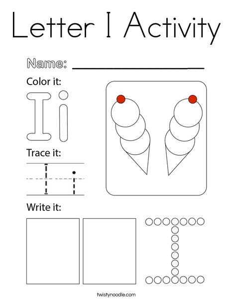 Letter i activity coloring page