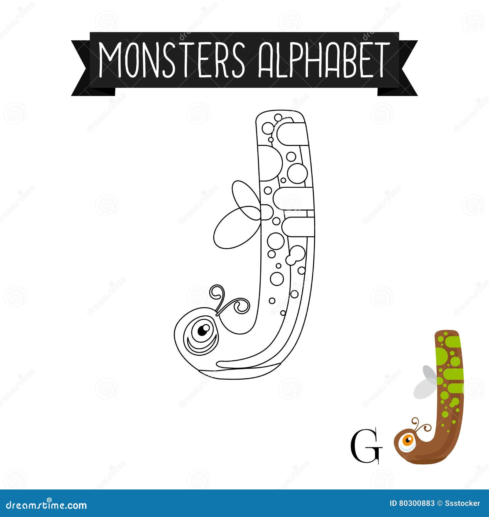 Coloring page monsters alphabet letter j stock vector