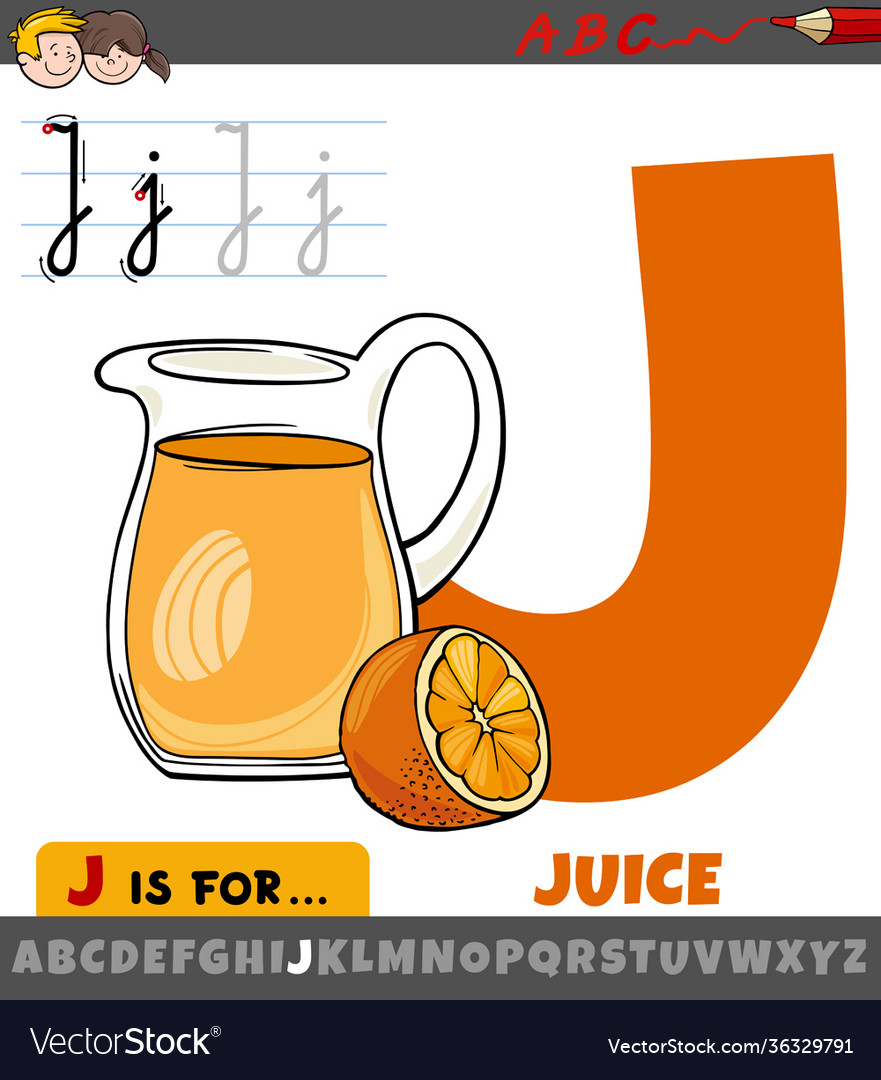 Letter j worksheet with juice word royalty free vector image