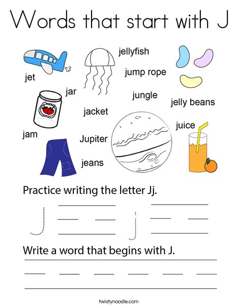 Words that start with j coloring page