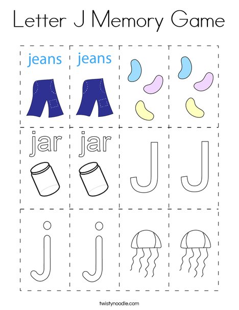 Letter j memory game coloring page