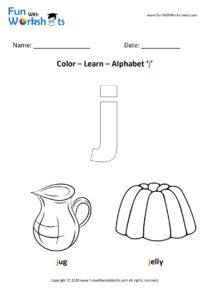 Small alphabet coloring worksheet letter j