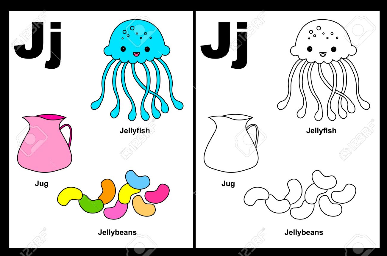 Kids alphabet coloring book page with outlined clip arts to color letter j royalty free svg cliparts vectors and stock illustration image