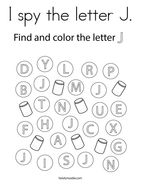I spy the letter j coloring page
