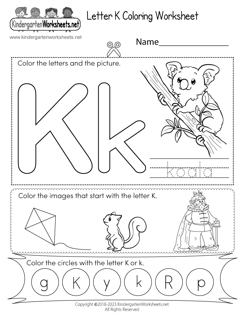 Letter k coloring worksheet