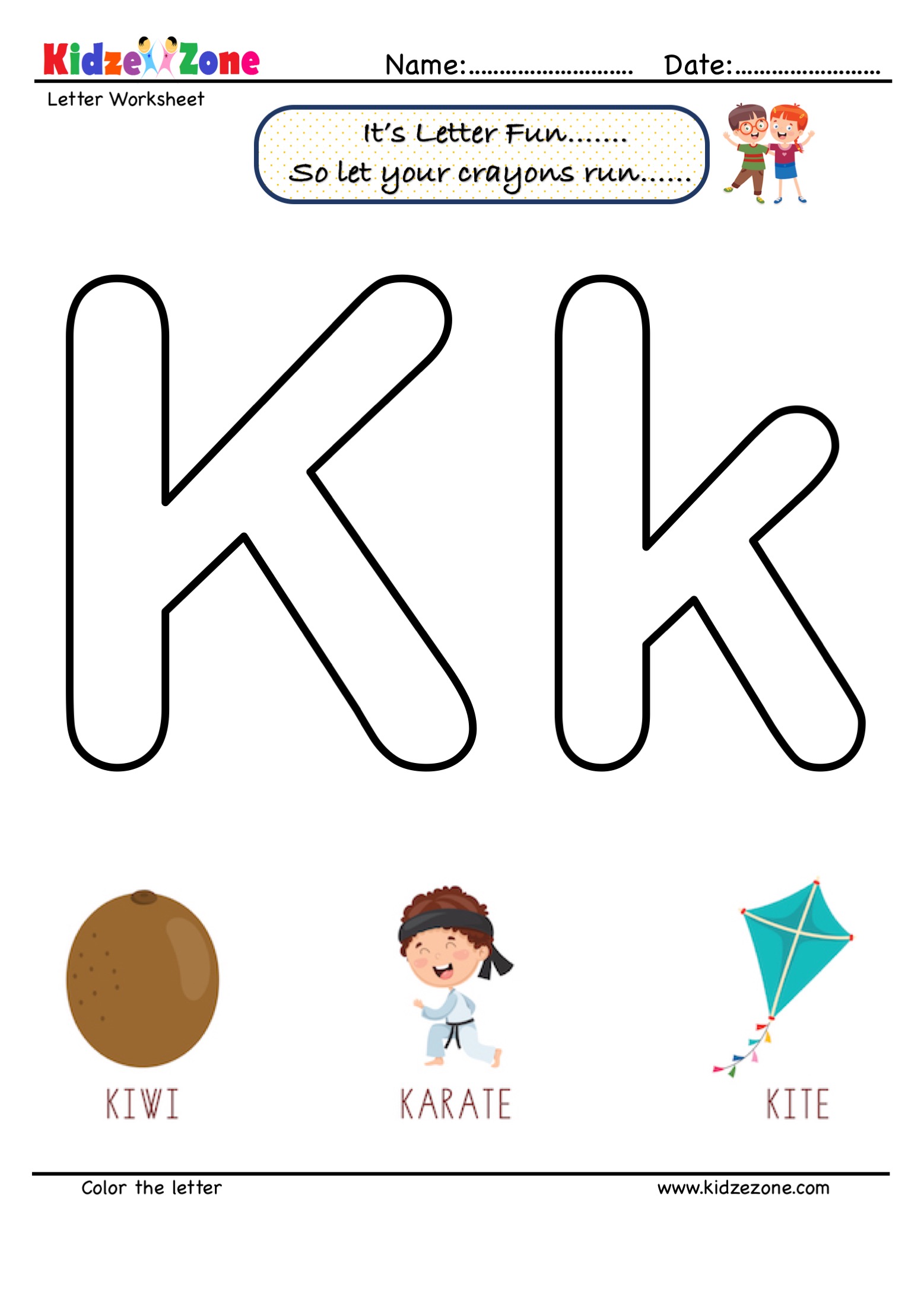 Letter k coloring worksheet