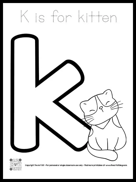 Cute lowercase letter k is for kitten coloring pages dotted font â the art kit