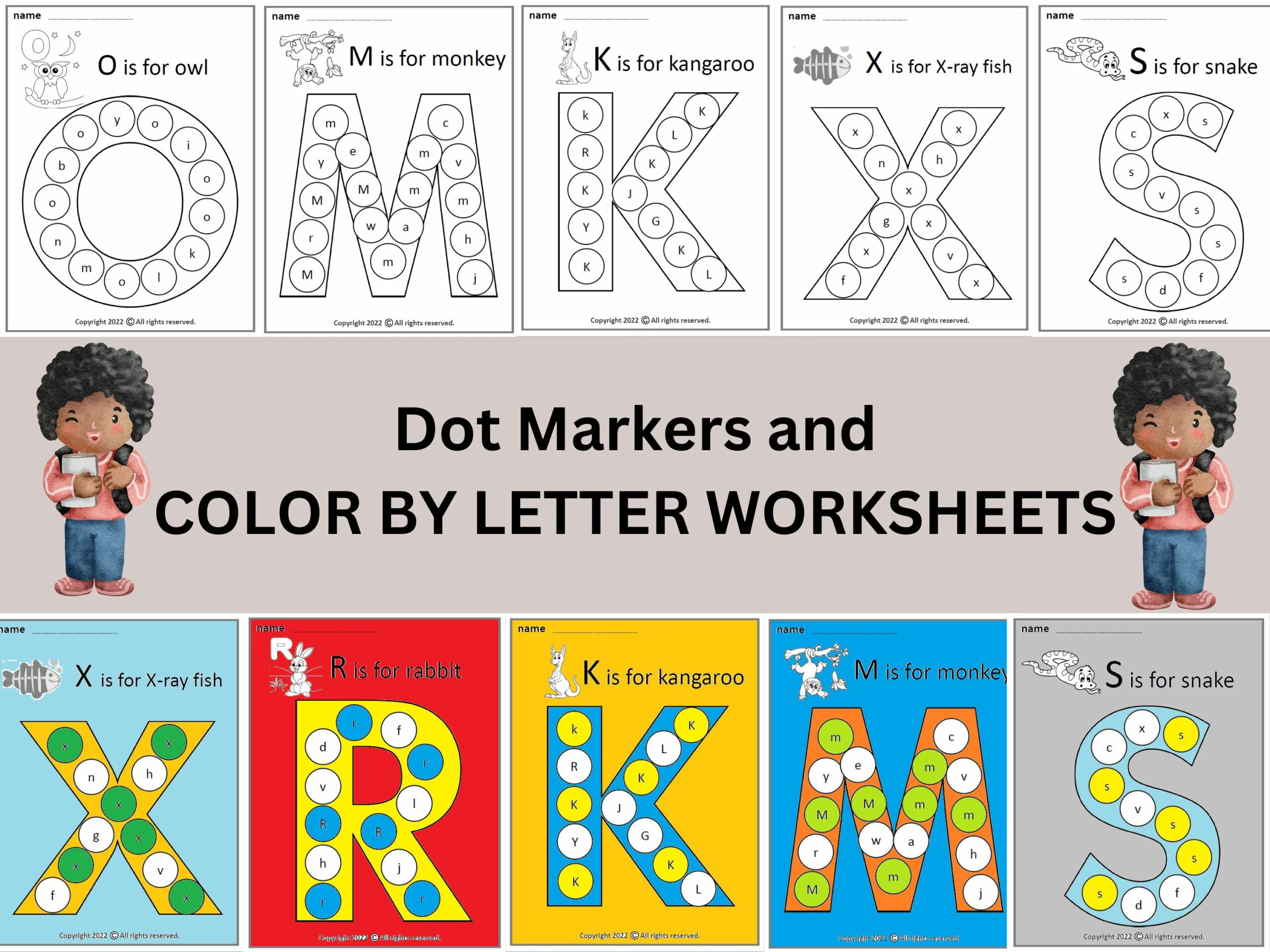 Dot markers and color by letter worksheets pages made by teachers
