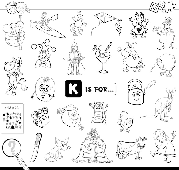 Premium vector k is for educational game coloring book