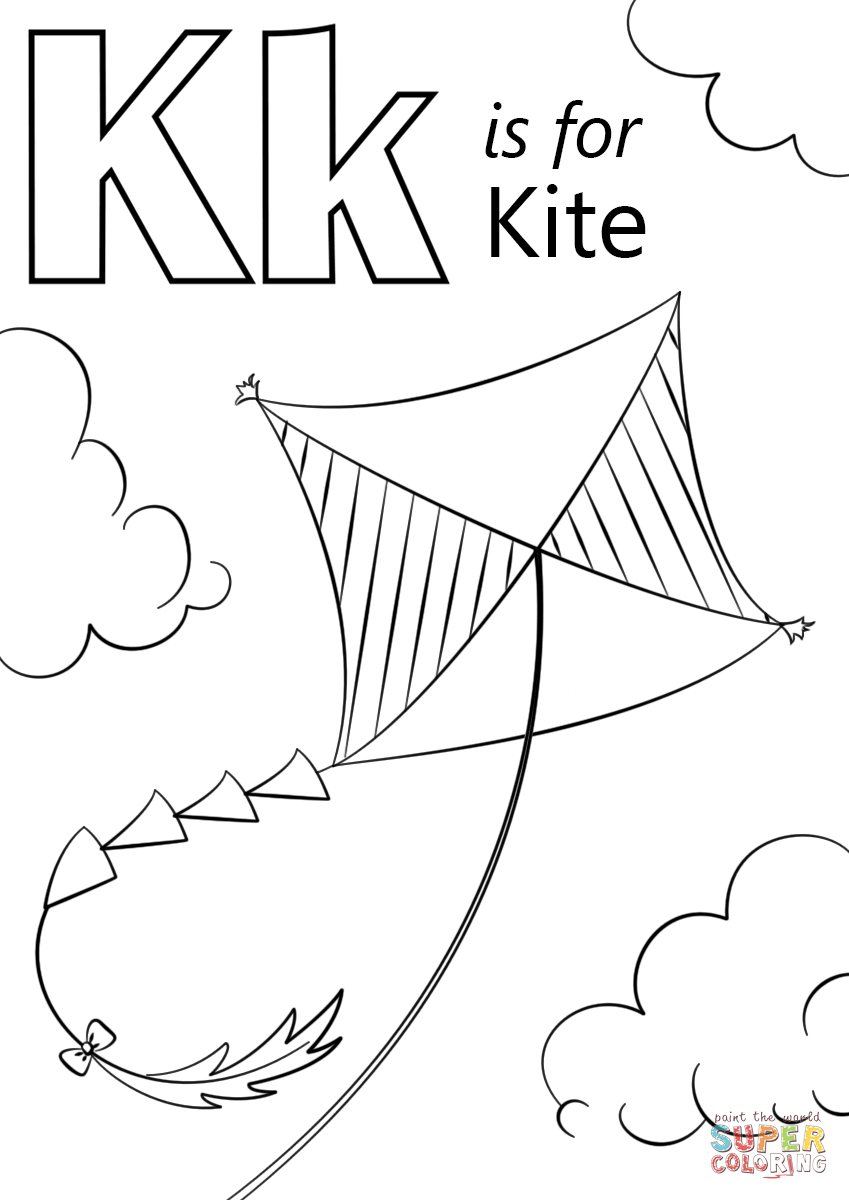 K is for kite coloring page free printable coloring pages