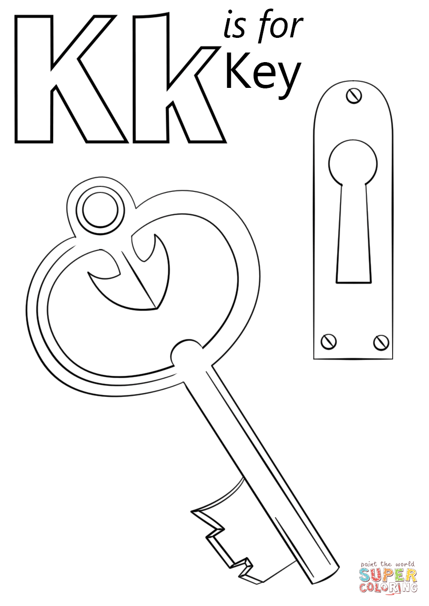 Letter k is for key coloring page free printable coloring pages abc coloring pages letter k crafts preschool coloring pages