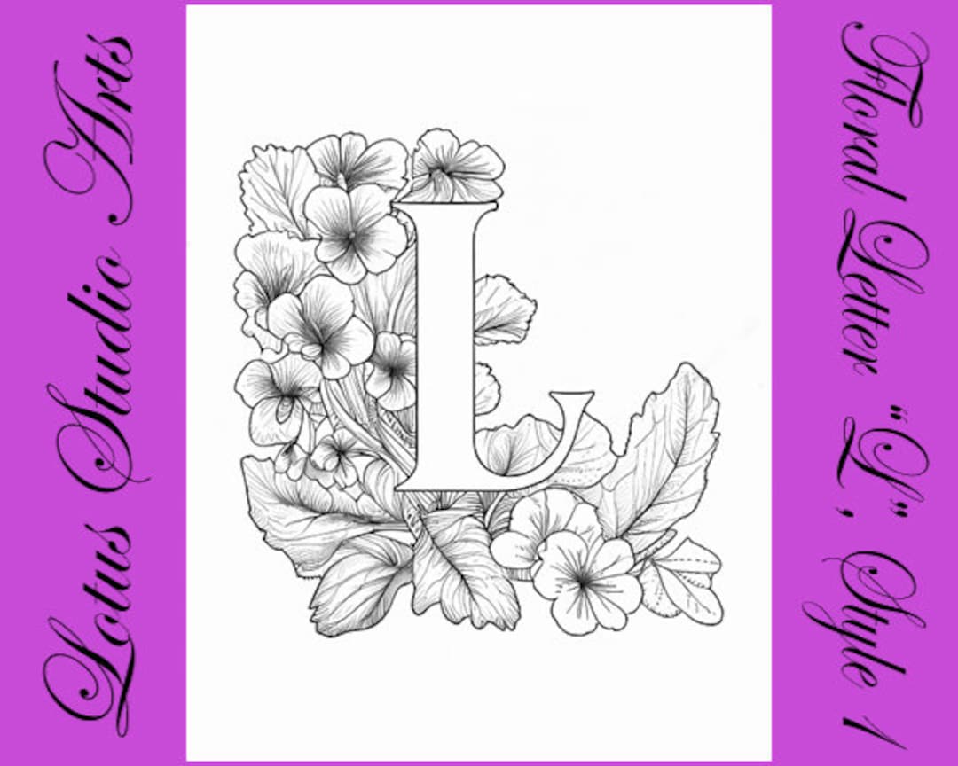 Floral letter l coloring page style downloadable printable alphabet coloring page for adults and teens great for craft projects download now