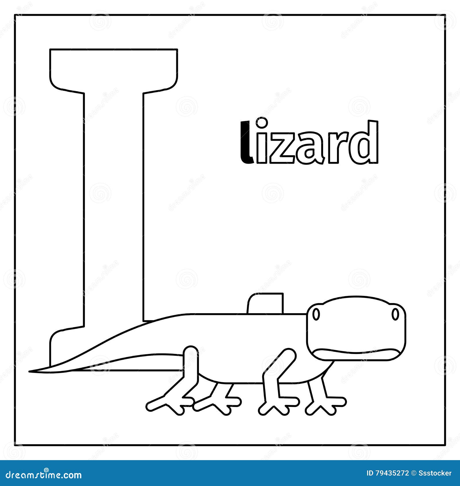 Lizard letter l coloring page stock vector