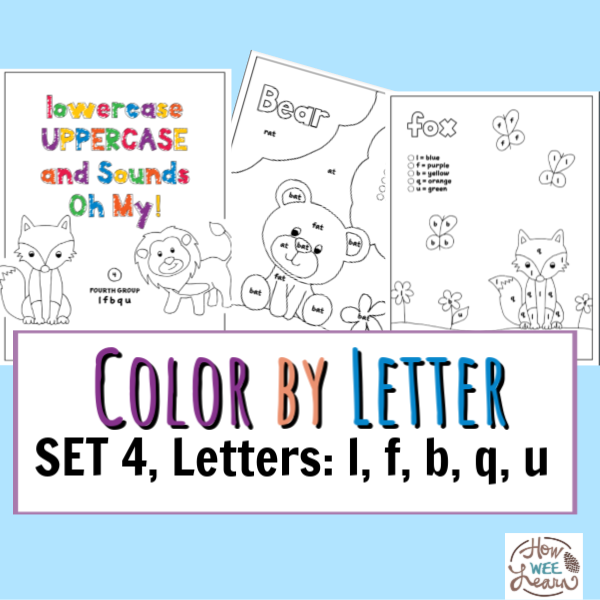 Coloring pages by letter set letters l f b q u