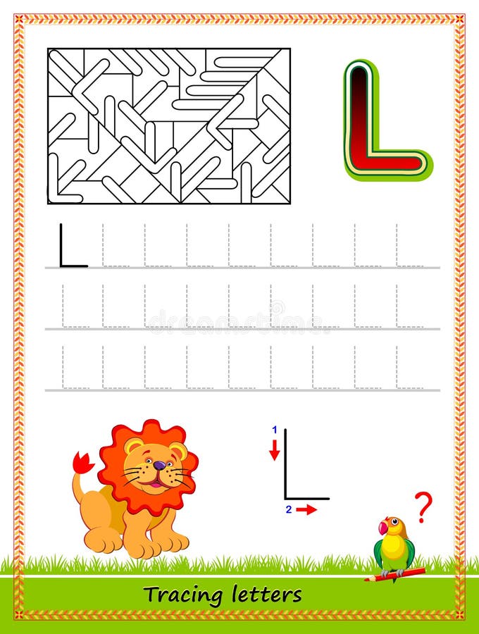 Worksheet for tracing letters find and paint all letters l kids activity sheet educational page for children coloring book stock vector