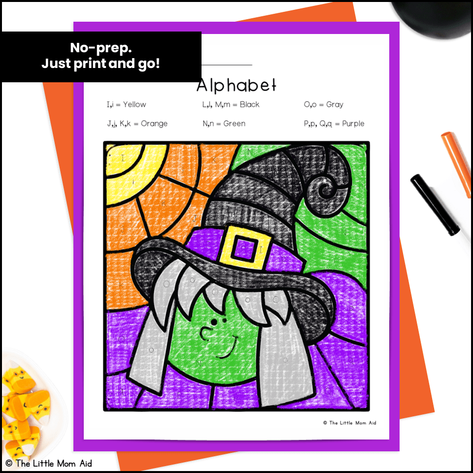 Halloween color by letter printables