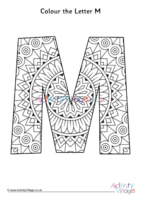 Letter m mandala louring page