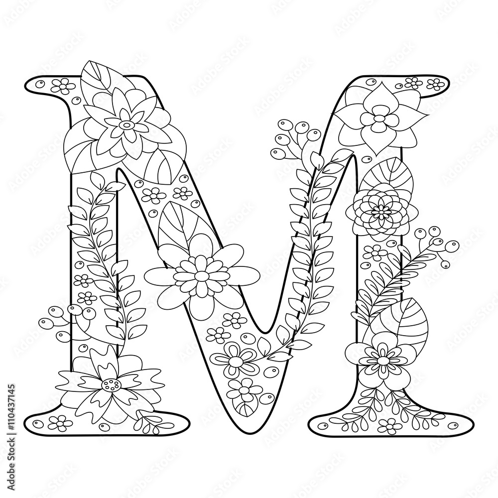 Letter m coloring book for adults vector vector
