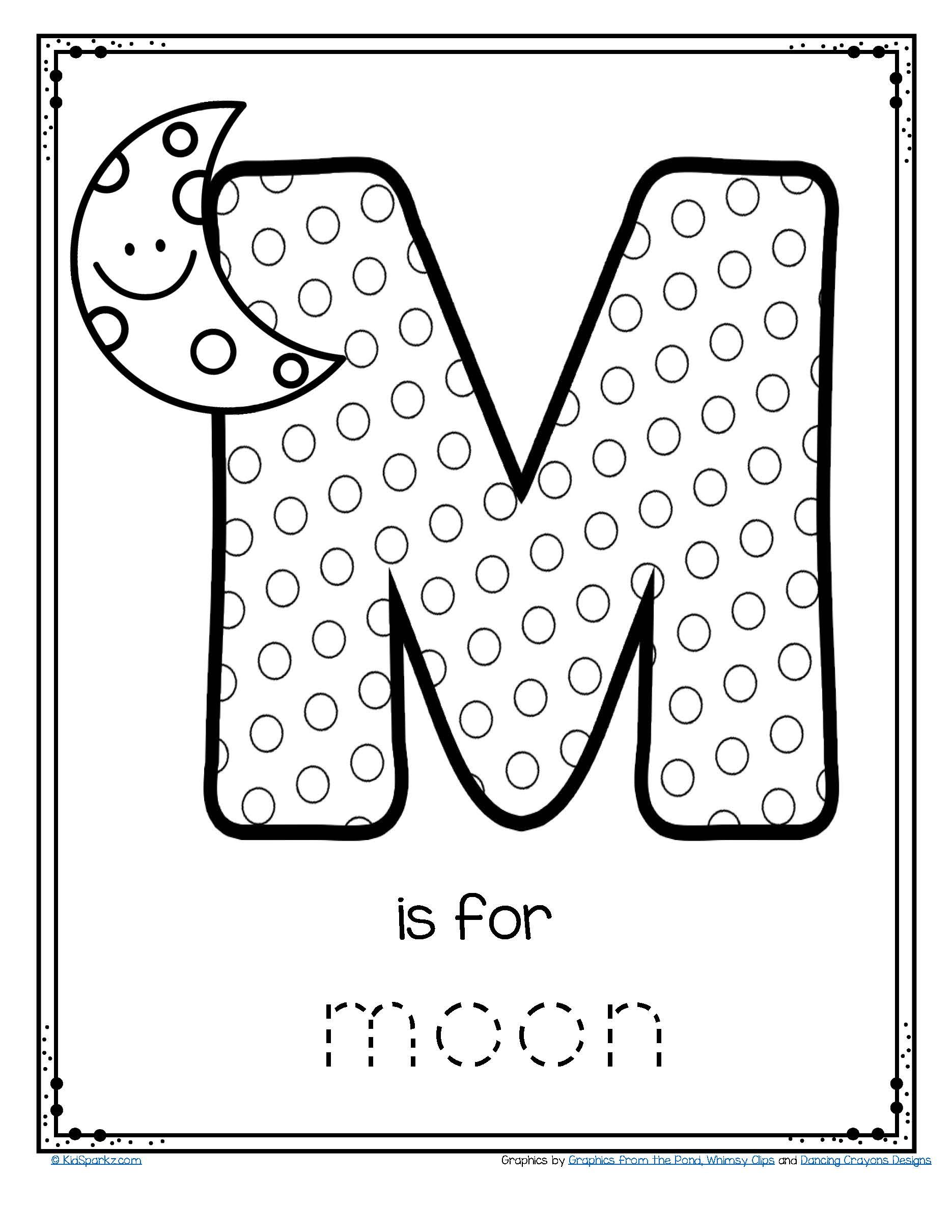 Free m is for moon alphabet letter printable alphabet preschoolfree prekactivities kindergarten reading worksheets letter m worksheets preschool worksheets