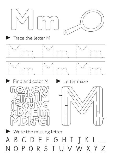 Letter m worksheet stock illustrations royalty