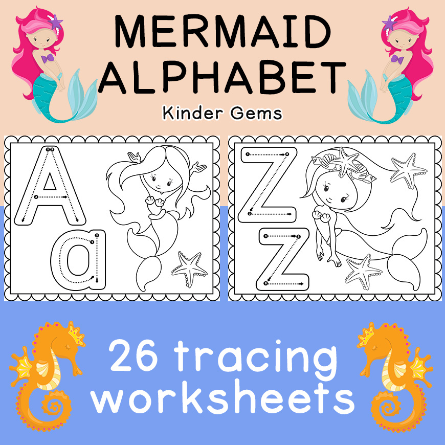 Mermaid tracing worksheets letters alphabet coloring pages kindergarten made by teachers