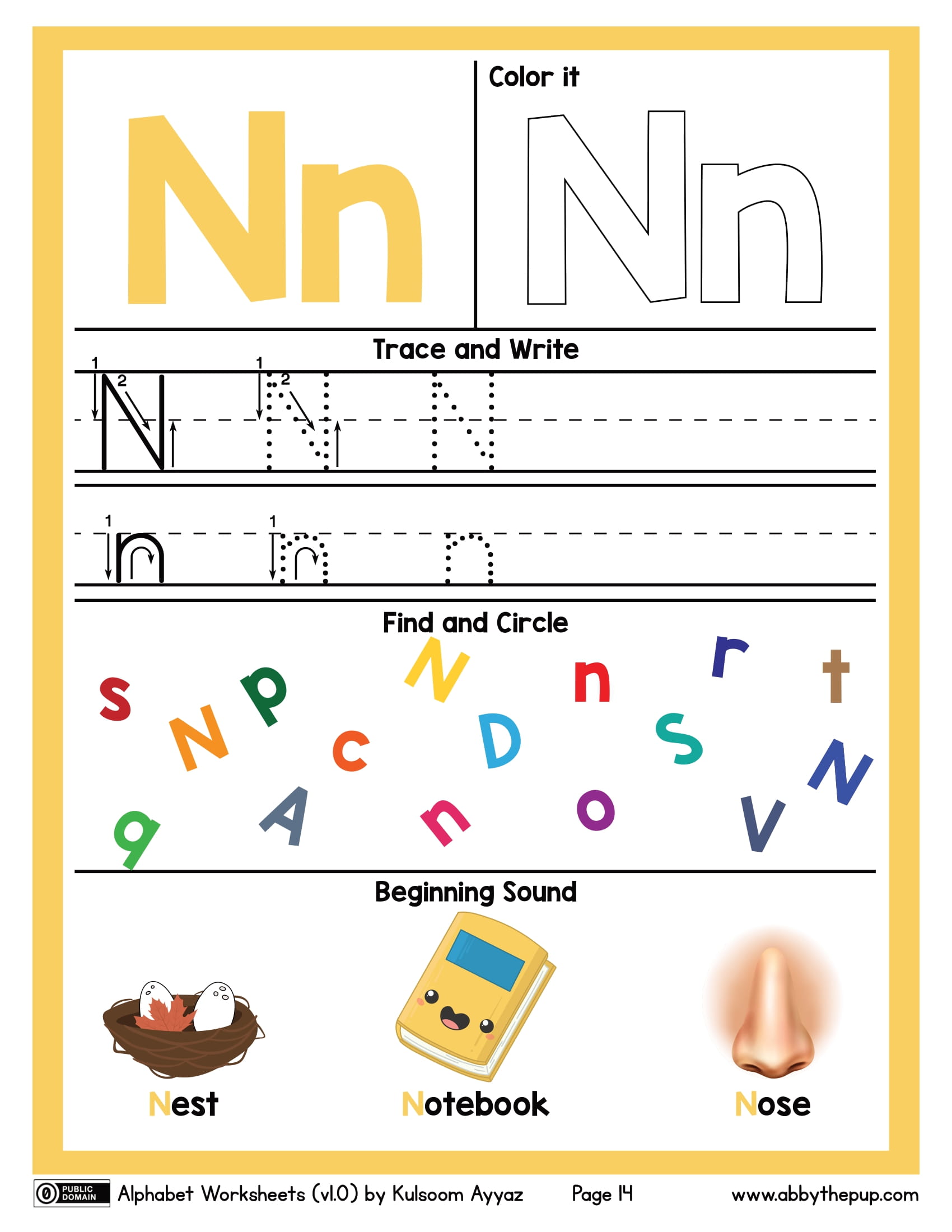 Letter n alphabet worksheet free printable puzzle games
