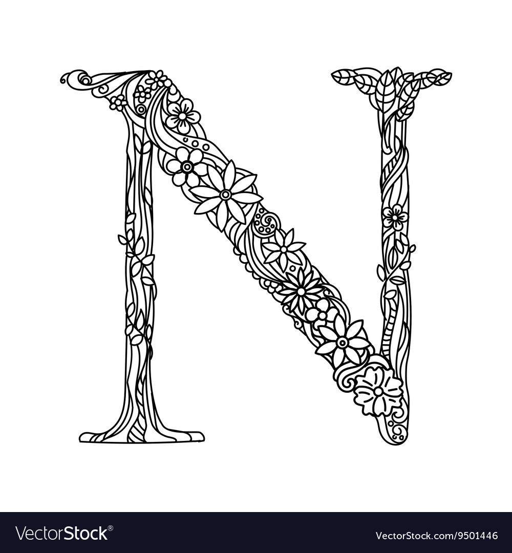Letter n coloring book for adults royalty free vector image