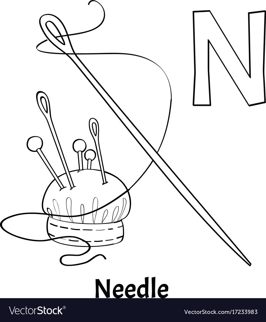 Alphabet letter n coloring page needle royalty free vector