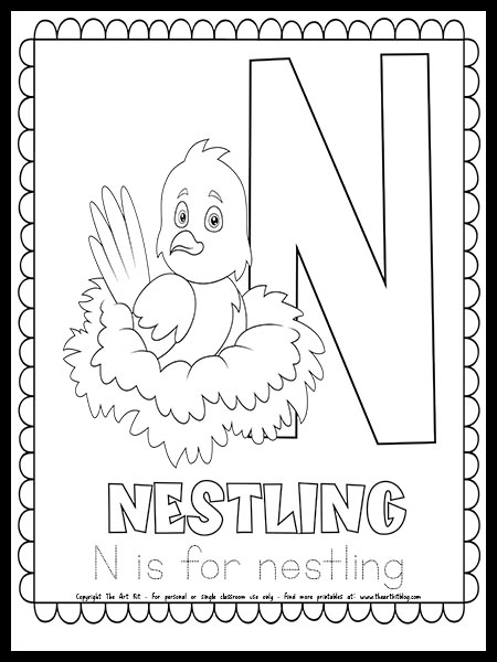 Letter n is for nestling free printable coloring page â the art kit