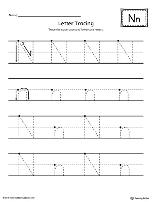 Letter n tracing printable worksheet