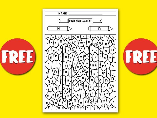Color by letter n lowercase and uppercase letter recognition worksheets color by code free teaching resources