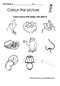 Color the picture that begins with letter n home schooling activity sheets teachers printables